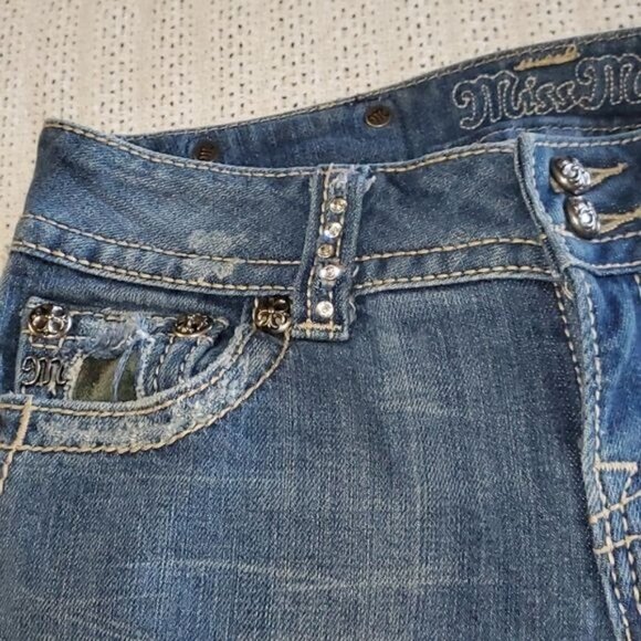 Miss Me Modelo Sz 26 Crop Jeans with Embellishments on Pockets & Belt Loops - Picture 3 of 12